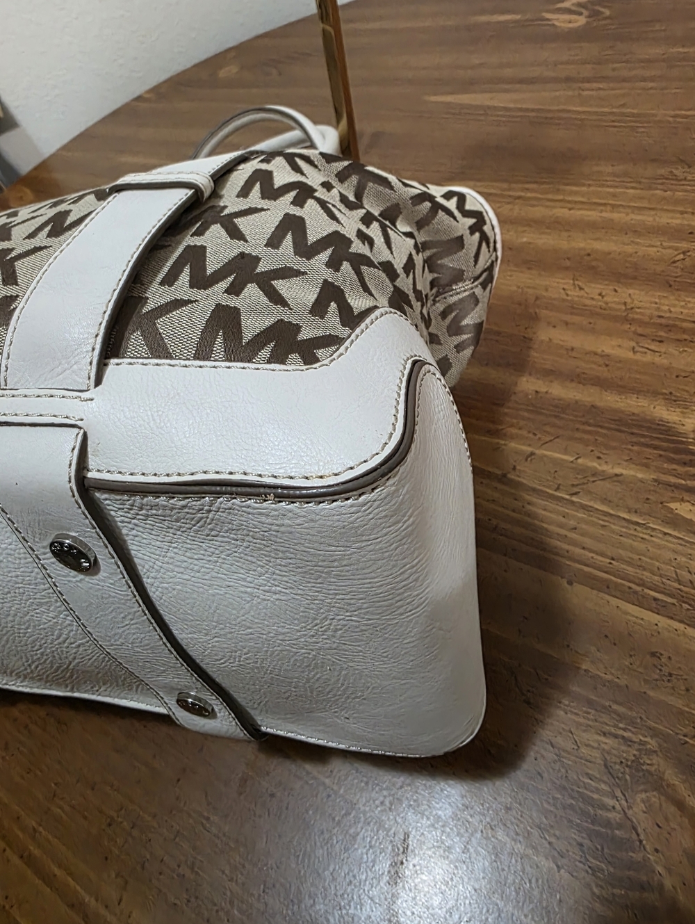 Michael Kors Brown and Cream MK Signature Shoulder Tote - Picture 7 of 16